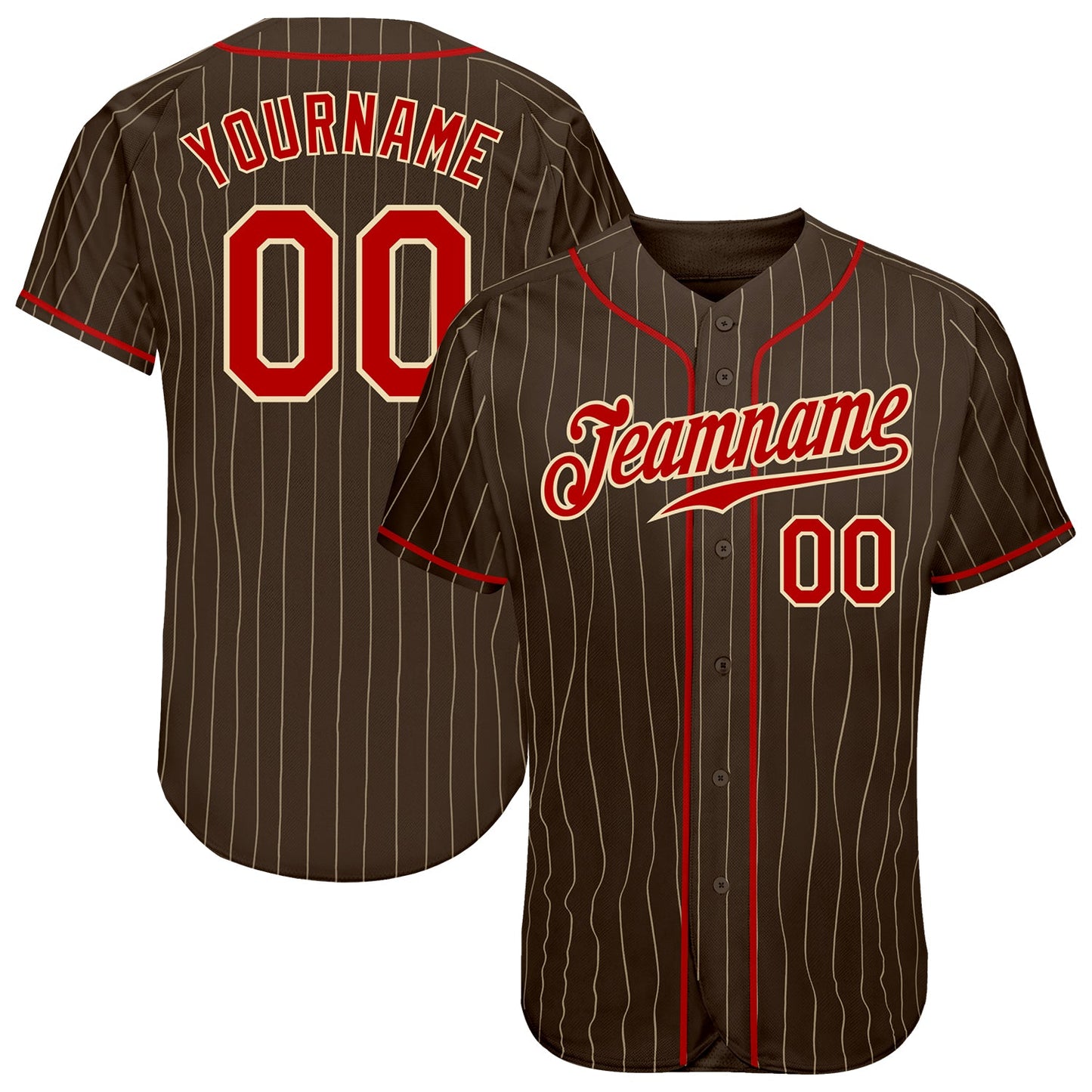 Custom Brown Cream Pinstripe Red-Cream Authentic Baseball Jersey - Sky-Custom