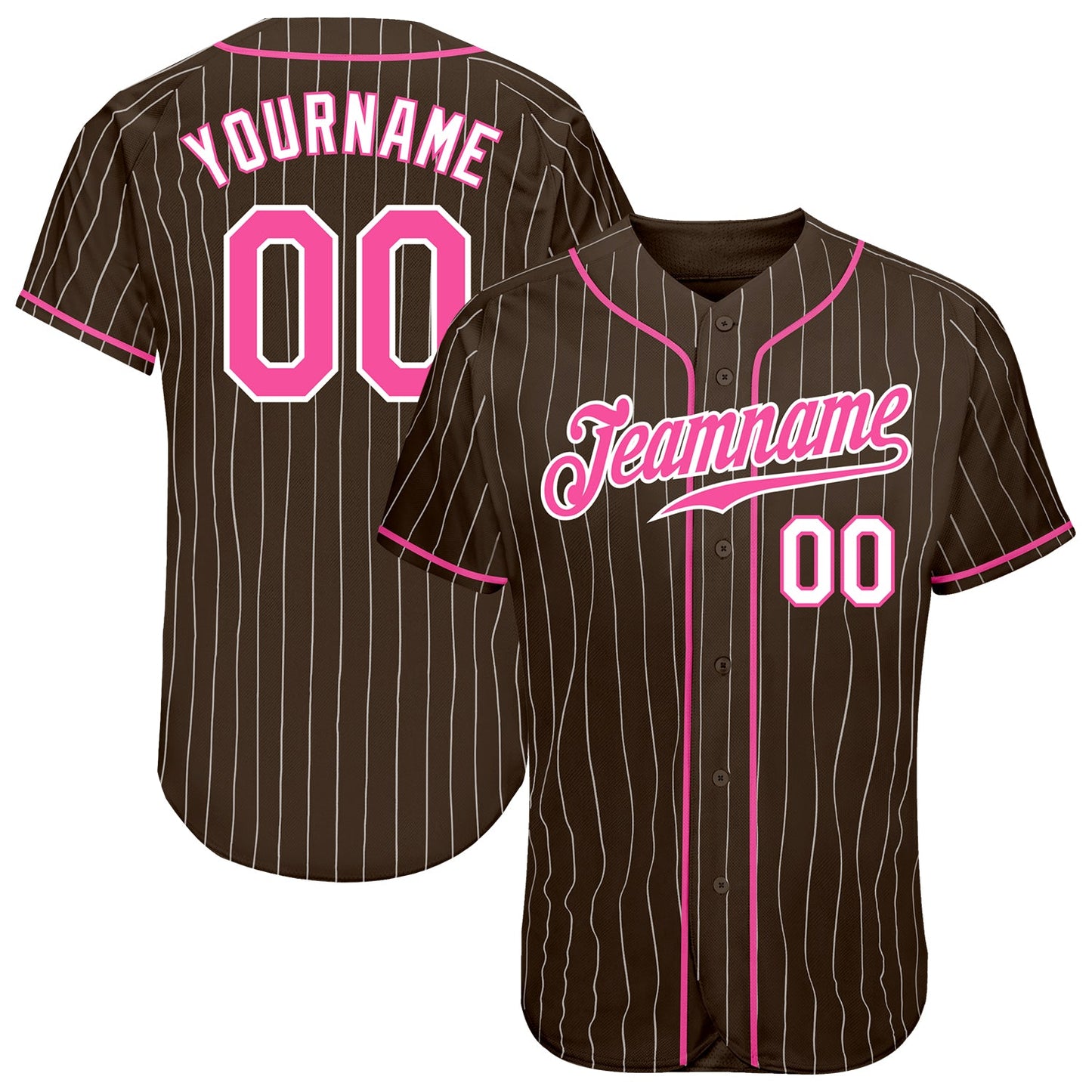 Custom Brown White Pinstripe Pink-White Authentic Baseball Jersey - Sky-Custom