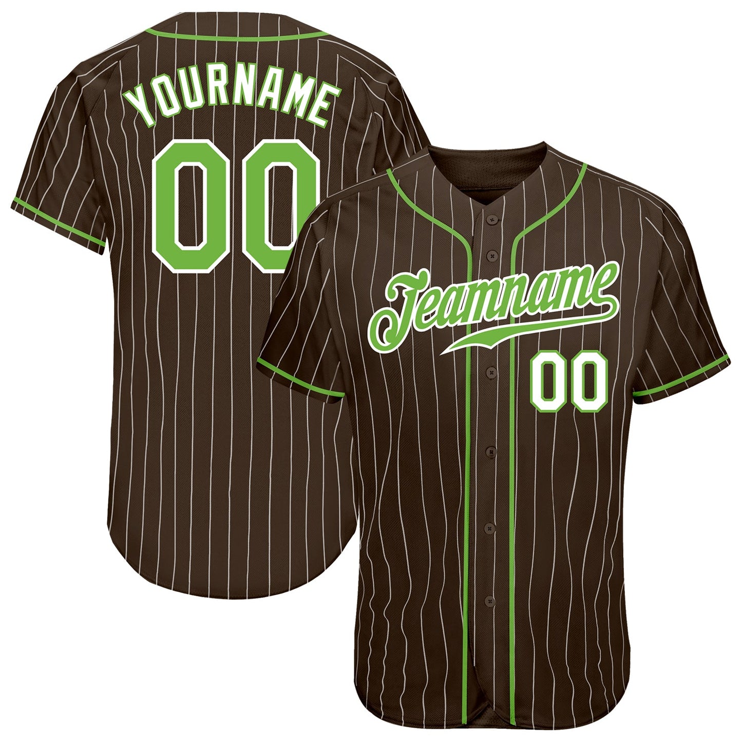 Custom Brown White Pinstripe Neon Green-White Authentic Baseball Jersey - Sky-Custom