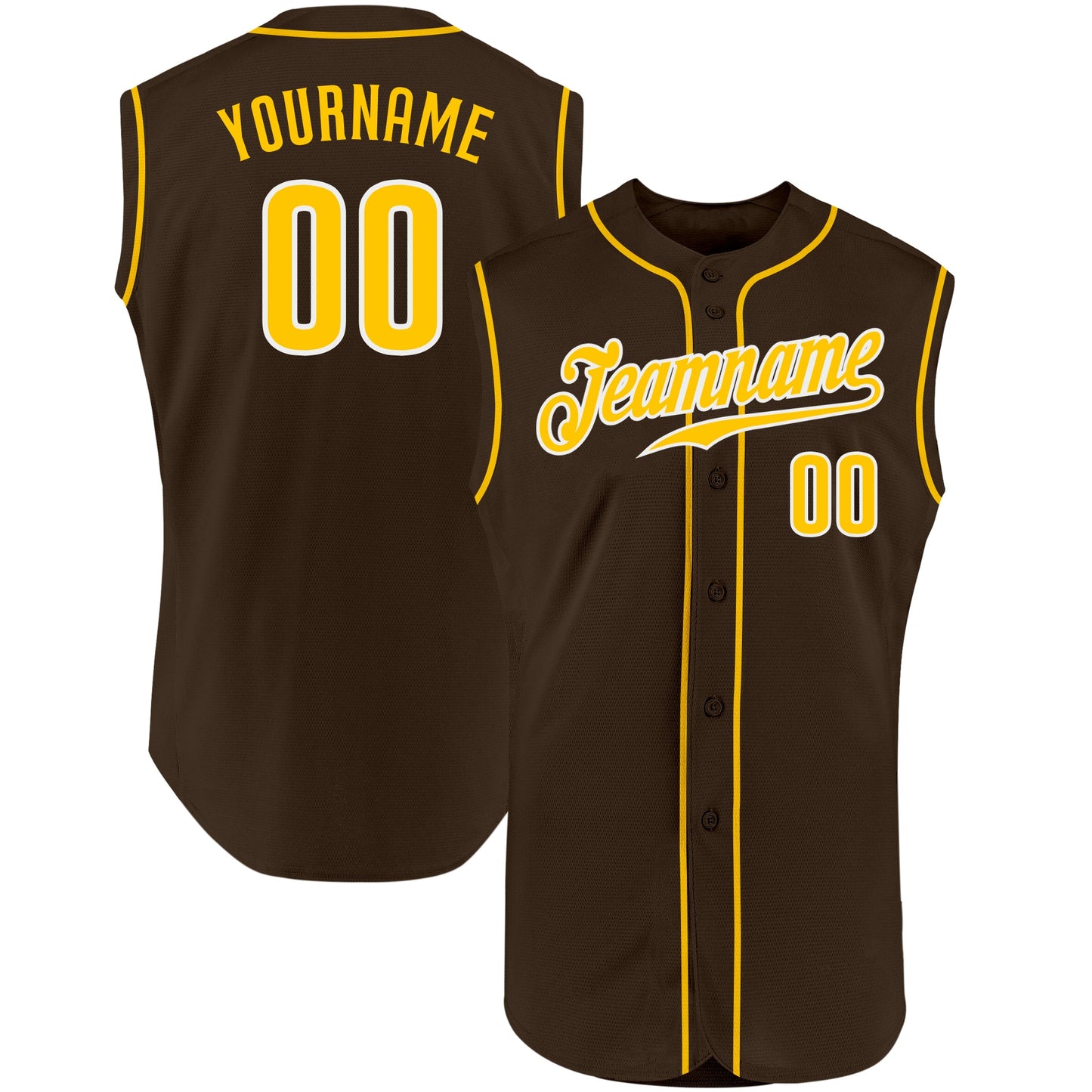 Custom Brown Gold-White Authentic Sleeveless Baseball Jersey - Sky-Custom