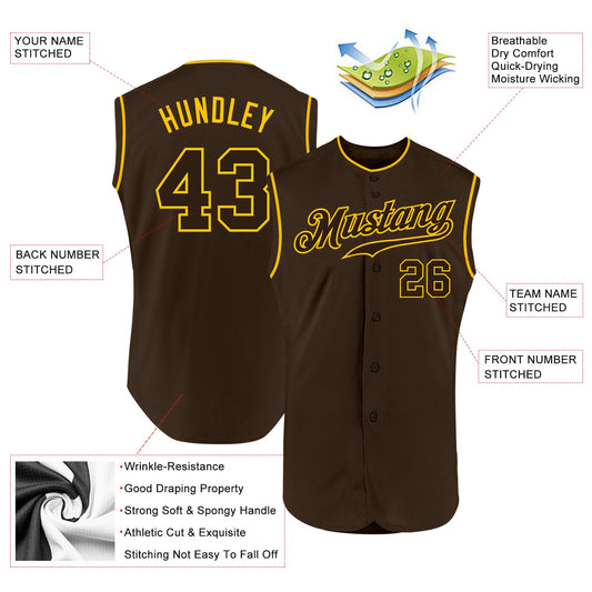 Custom Brown Brown-Gold Authentic Sleeveless Baseball Jersey - Sky-Custom