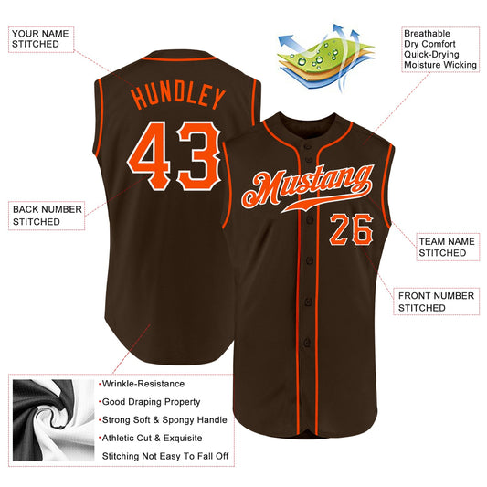 Custom Brown Orange-White Authentic Sleeveless Baseball Jersey - Sky-Custom