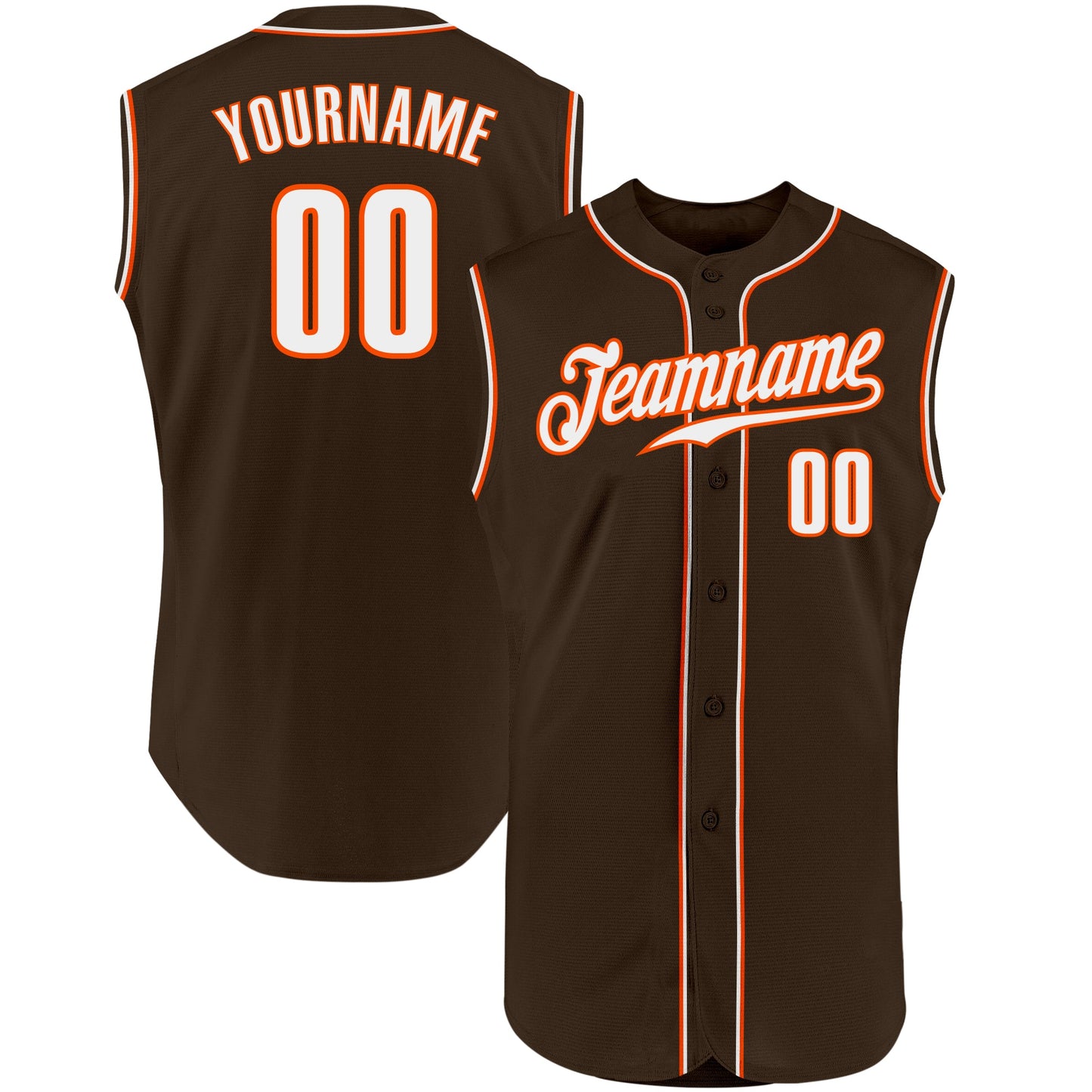 Custom Brown White-Orange Authentic Sleeveless Baseball Jersey - Sky-Custom