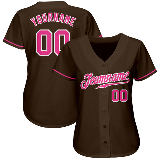 Custom Brown Pink-White Authentic Baseball Jersey - Sky-Custom