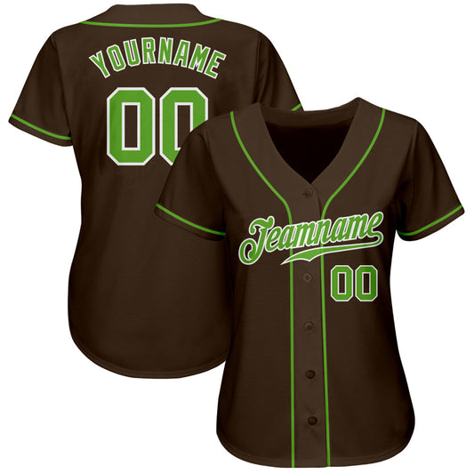 Custom Brown Neon Green-White Authentic Baseball Jersey - Sky-Custom