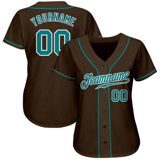 Custom Brown Teal-White Authentic Baseball Jersey - Sky-Custom