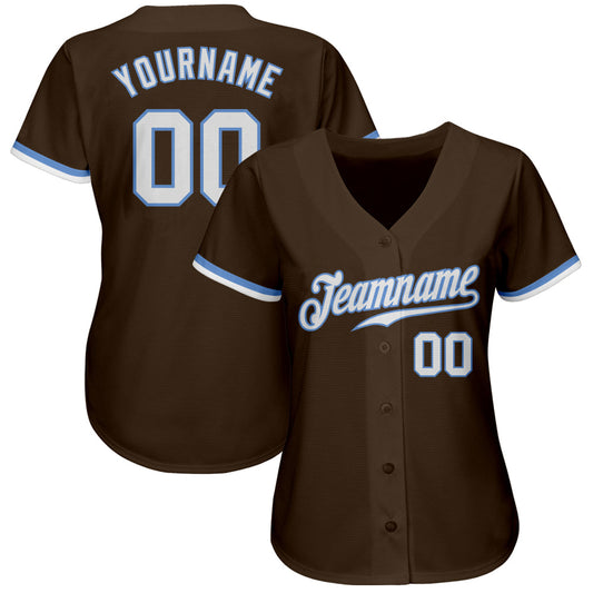 Custom Brown White-Light Blue Authentic Baseball Jersey - Sky-Custom