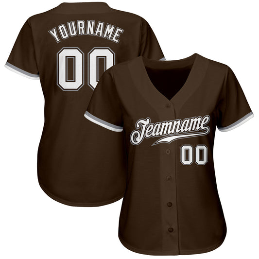 Custom Brown White-Gray Authentic Baseball Jersey - Sky-Custom
