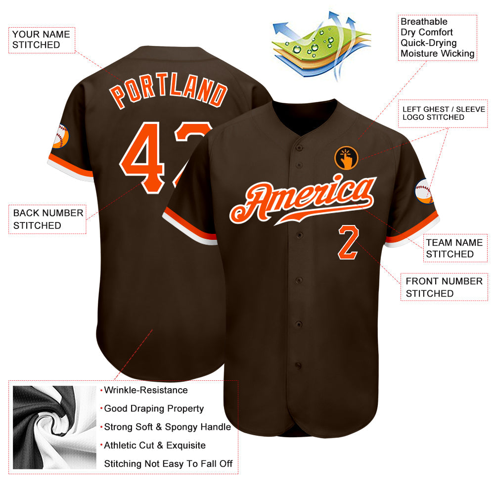 Custom Brown Orange-White Authentic Baseball Jersey - Sky-Custom