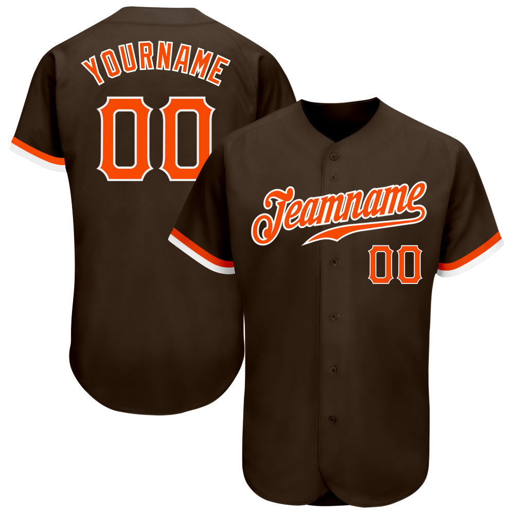 Custom Brown Orange-White Authentic Baseball Jersey - Sky-Custom
