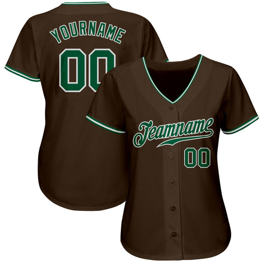 Custom Brown Kelly Green-White Authentic Baseball Jersey - Sky-Custom