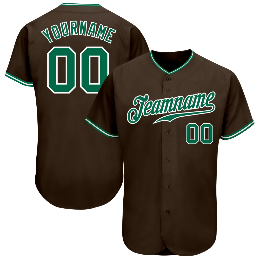 Custom Brown Kelly Green-White Authentic Baseball Jersey - Sky-Custom