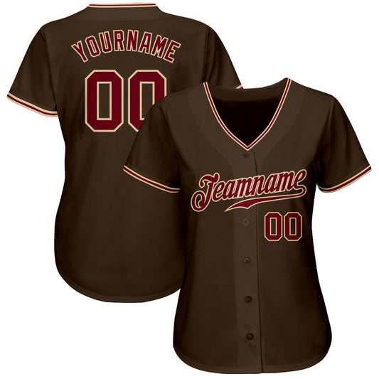 Custom Brown Crimson-City Cream Authentic Baseball Jersey - Sky-Custom