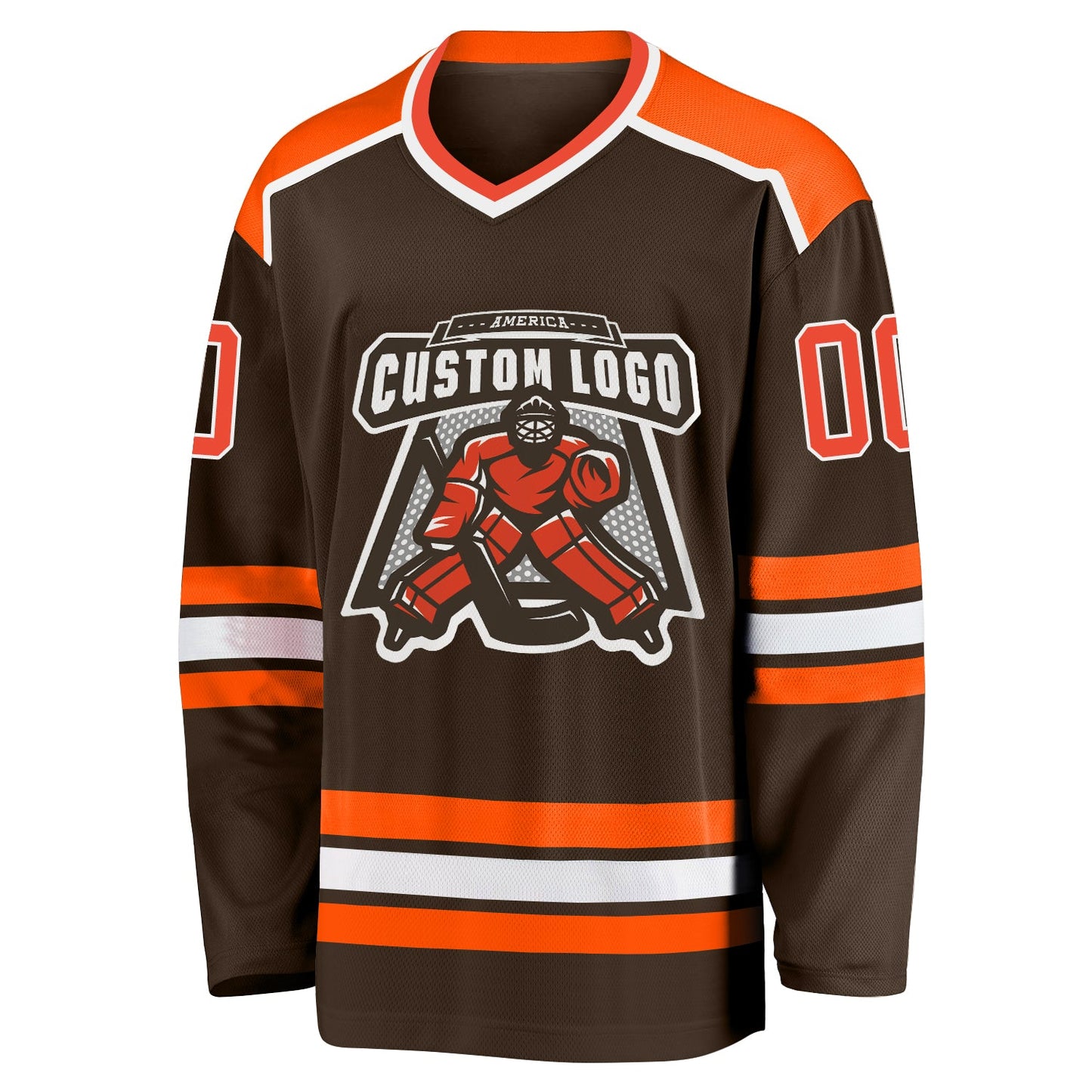Custom Brown Orange-White Hockey Jersey - Sky-Custom