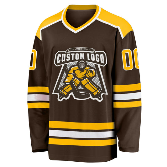 Custom Brown Gold-White Hockey Jersey - Sky-Custom