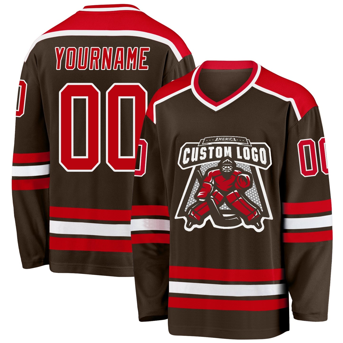 Custom Brown Red-White Hockey Jersey - Sky-Custom