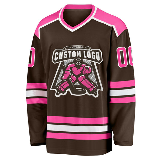 Custom Brown Pink-White Hockey Jersey - Sky-Custom