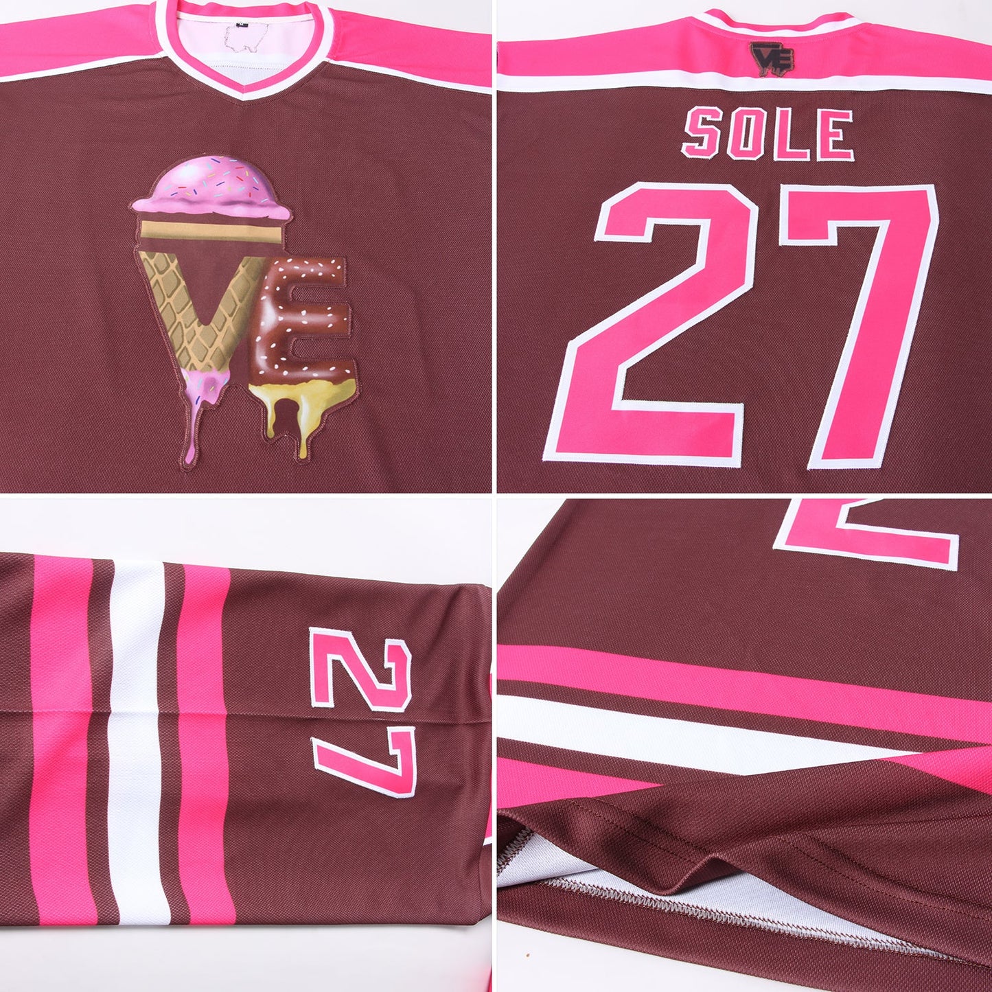 Custom Brown Pink-White Hockey Jersey - Sky-Custom
