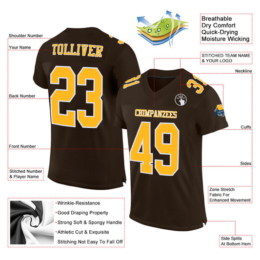 Custom Brown Gold-White Mesh Authentic Football Jersey - Sky-Custom