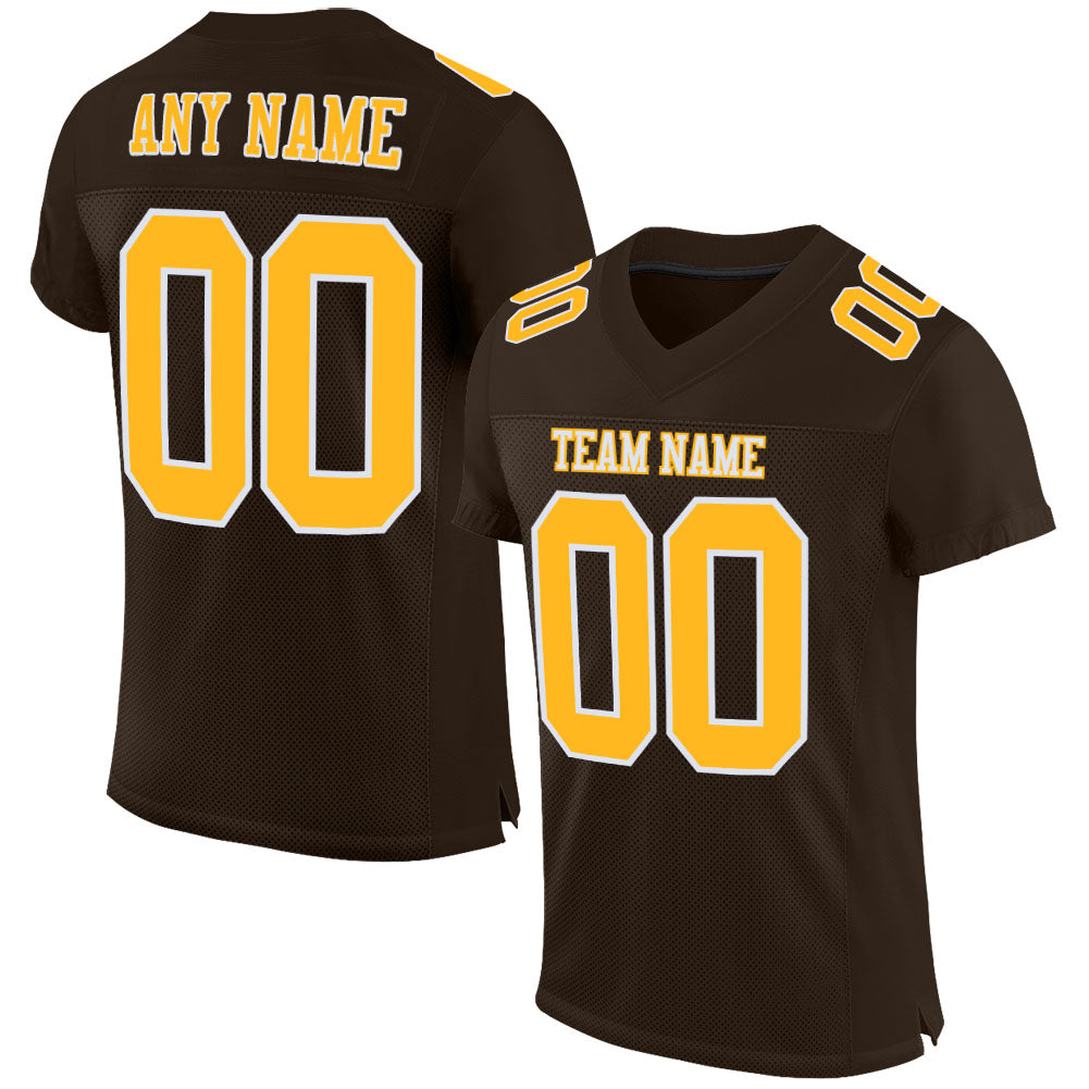 Custom Brown Gold-White Mesh Authentic Football Jersey - Sky-Custom