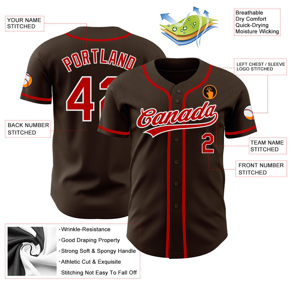 Custom Brown Red-White Authentic Baseball Jersey - Sky-Custom