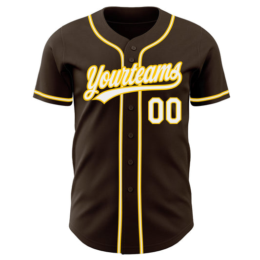 Custom Brown White-Gold Authentic Baseball Jersey - Sky-Custom