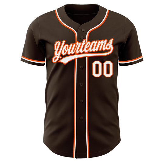 Custom Brown White-Orange Authentic Baseball Jersey - Sky-Custom