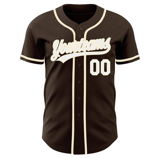 Custom Brown White-Cream Authentic Baseball Jersey - Sky-Custom