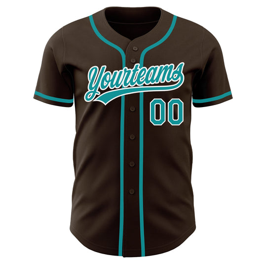 Custom Brown Teal-White Authentic Baseball Jersey - Sky-Custom