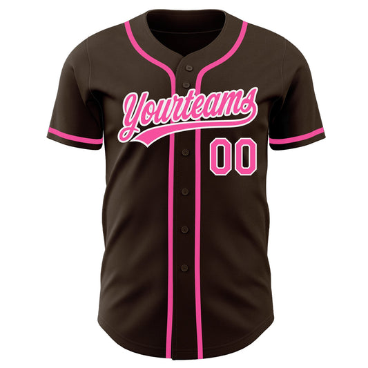 Custom Brown Pink-White Authentic Baseball Jersey - Sky-Custom