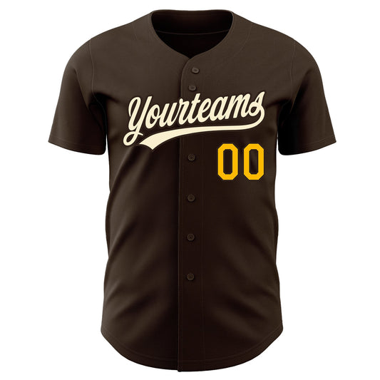 Custom Brown Cream-Gold Authentic Baseball Jersey - Sky-Custom