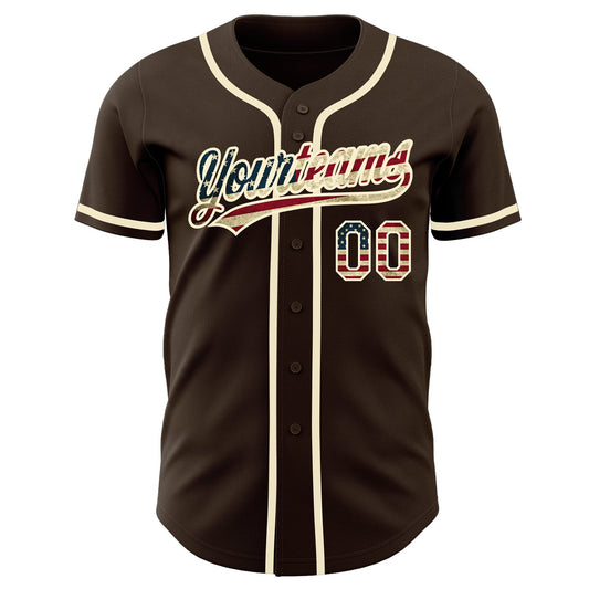 Custom Brown Vintage USA Flag-Cream Authentic Baseball Jersey - Sky-Custom