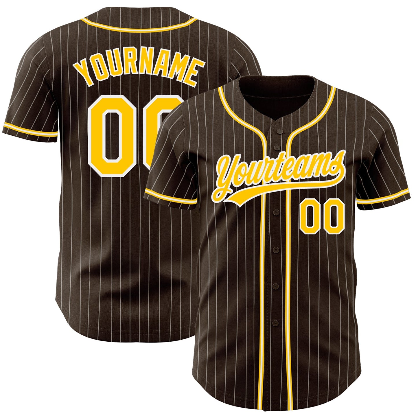 Custom Brown White Pinstripe Gold Authentic Baseball Jersey - Sky-Custom