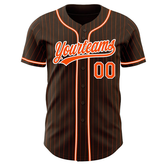 Custom Brown Orange Pinstripe Orange-White Authentic Baseball Jersey - Sky-Custom