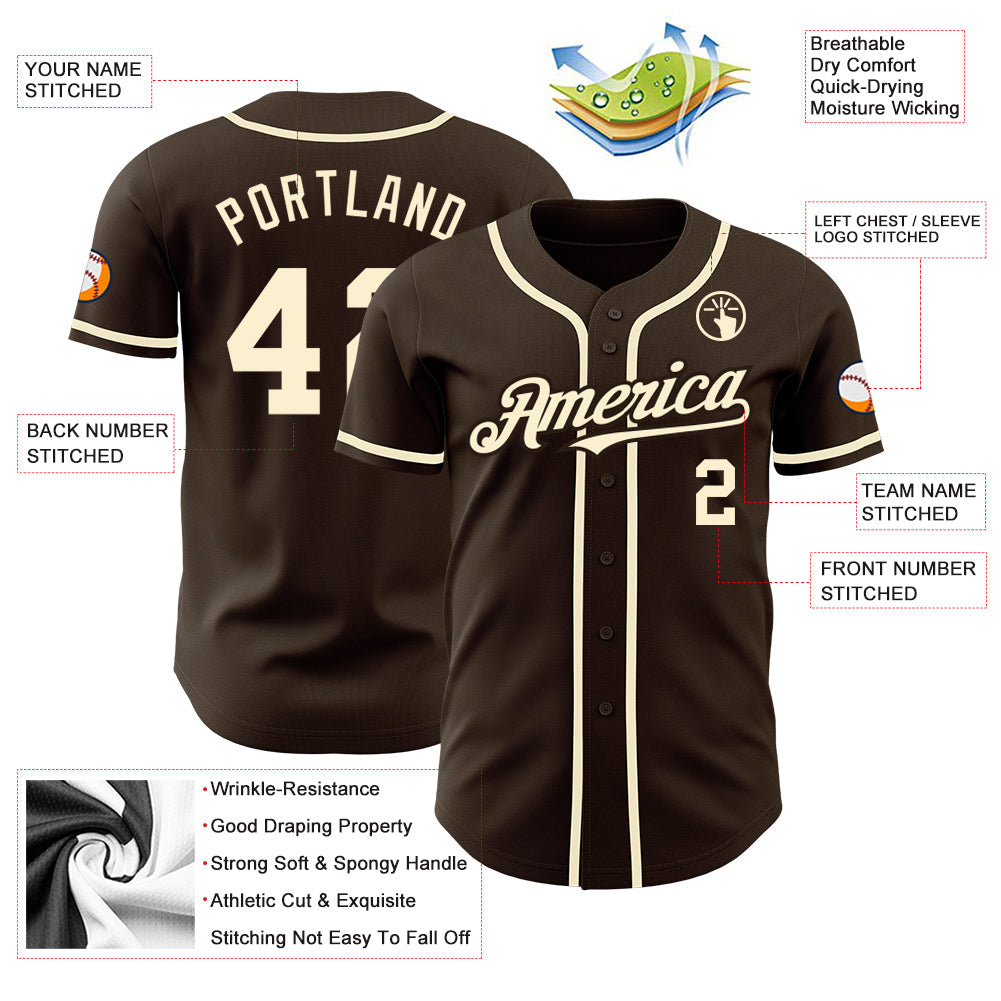 Custom Brown Cream Authentic Baseball Jersey - Sky-Custom