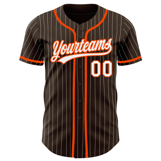 Custom Brown White Pinstripe Orange Authentic Baseball Jersey - Sky-Custom