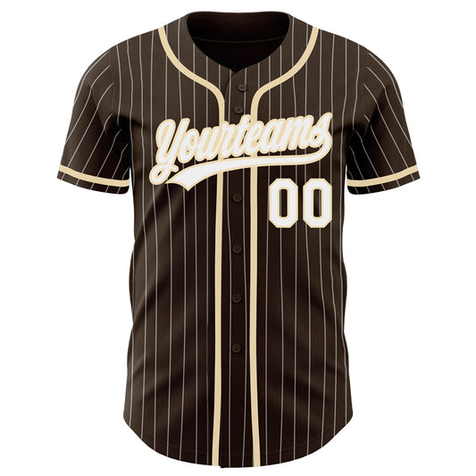 Custom Brown White Pinstripe City Cream Authentic Baseball Jersey - Sky-Custom