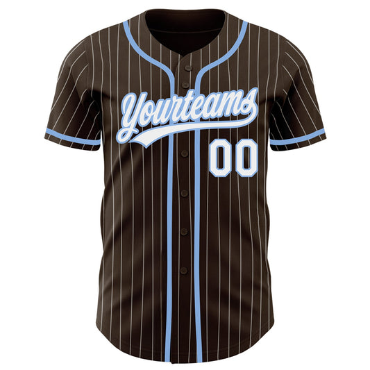 Custom Brown White Pinstripe Light Blue Authentic Baseball Jersey - Sky-Custom
