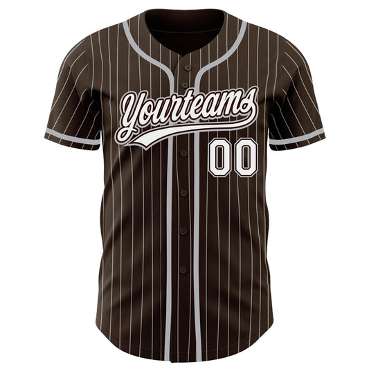 Custom Brown White Pinstripe Gray Authentic Baseball Jersey - Sky-Custom