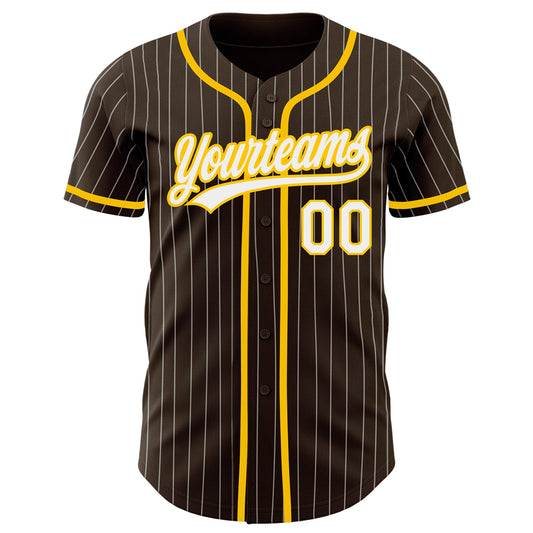 Custom Brown White Pinstripe Yellow Authentic Baseball Jersey - Sky-Custom