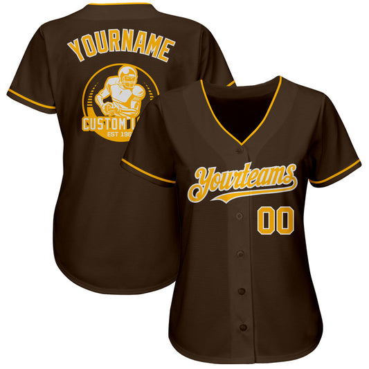 Custom Brown Gold-White Authentic Baseball Jersey - Sky-Custom