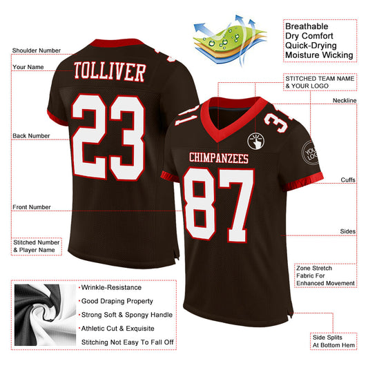 Custom Brown White-Red Mesh Authentic Football Jersey - Sky-Custom