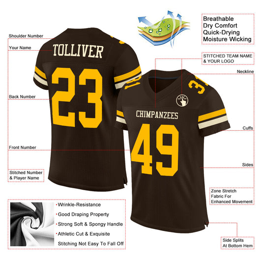 Custom Brown Gold-Cream Mesh Authentic Football Jersey - Sky-Custom