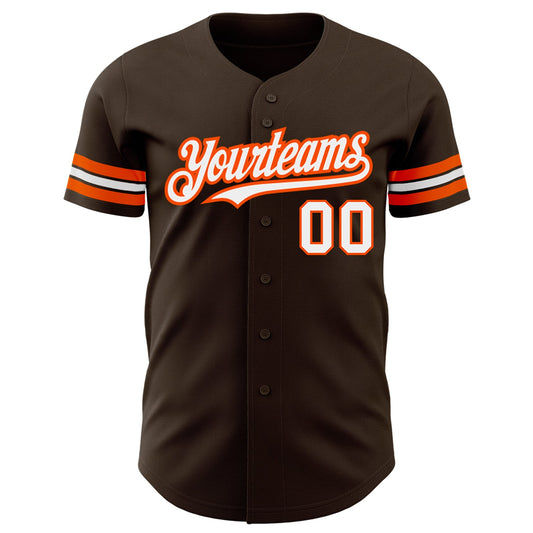 Custom Brown White-Orange Authentic Baseball Jersey - Sky-Custom