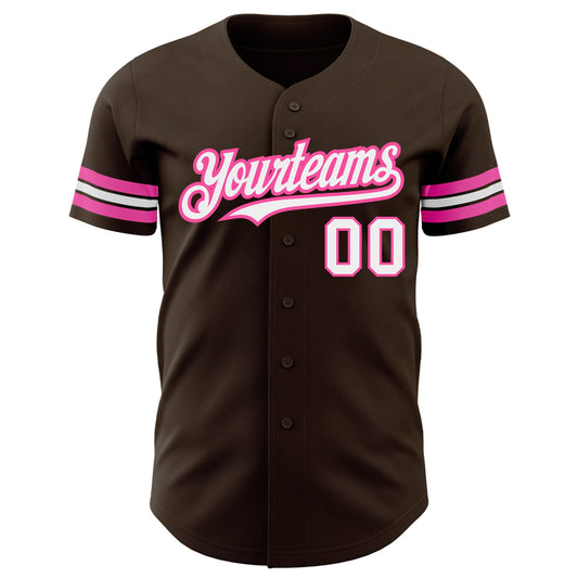 Custom Brown White-Pink Authentic Baseball Jersey - Sky-Custom