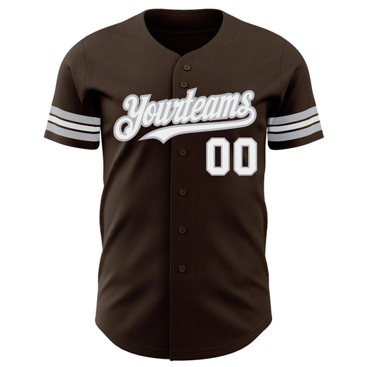 Custom Brown White-Gray Authentic Baseball Jersey - Sky-Custom