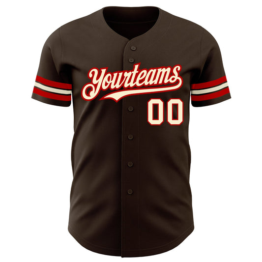 Custom Brown Cream-Red Authentic Baseball Jersey - Sky-Custom