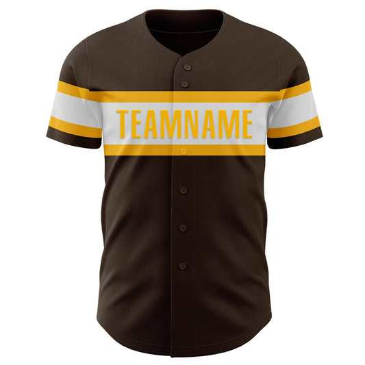 Custom Brown White-Gold Authentic Baseball Jersey - Sky-Custom