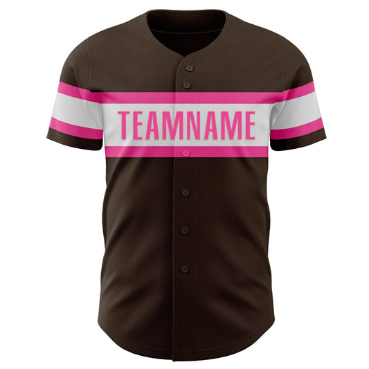 Custom Brown White-Pink Authentic Baseball Jersey - Sky-Custom