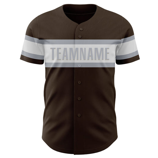 Custom Brown White-Gray Authentic Baseball Jersey - Sky-Custom